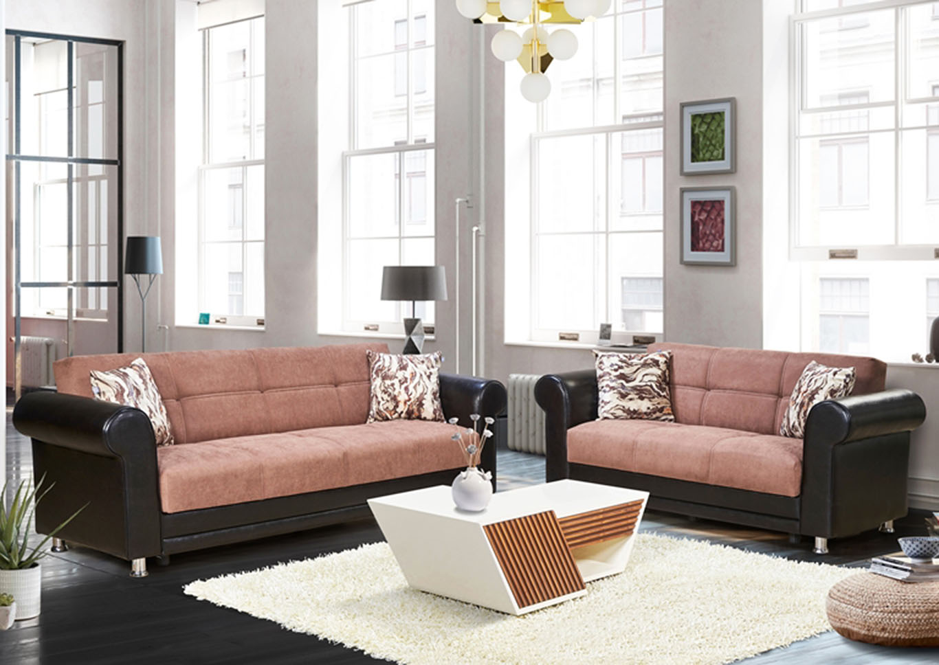 Avalanche Brown Chenille Sofabed & Loveseat Affordable Furniture